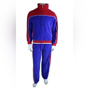 Vibrant velour Blue and Red Men's Tracksuit
